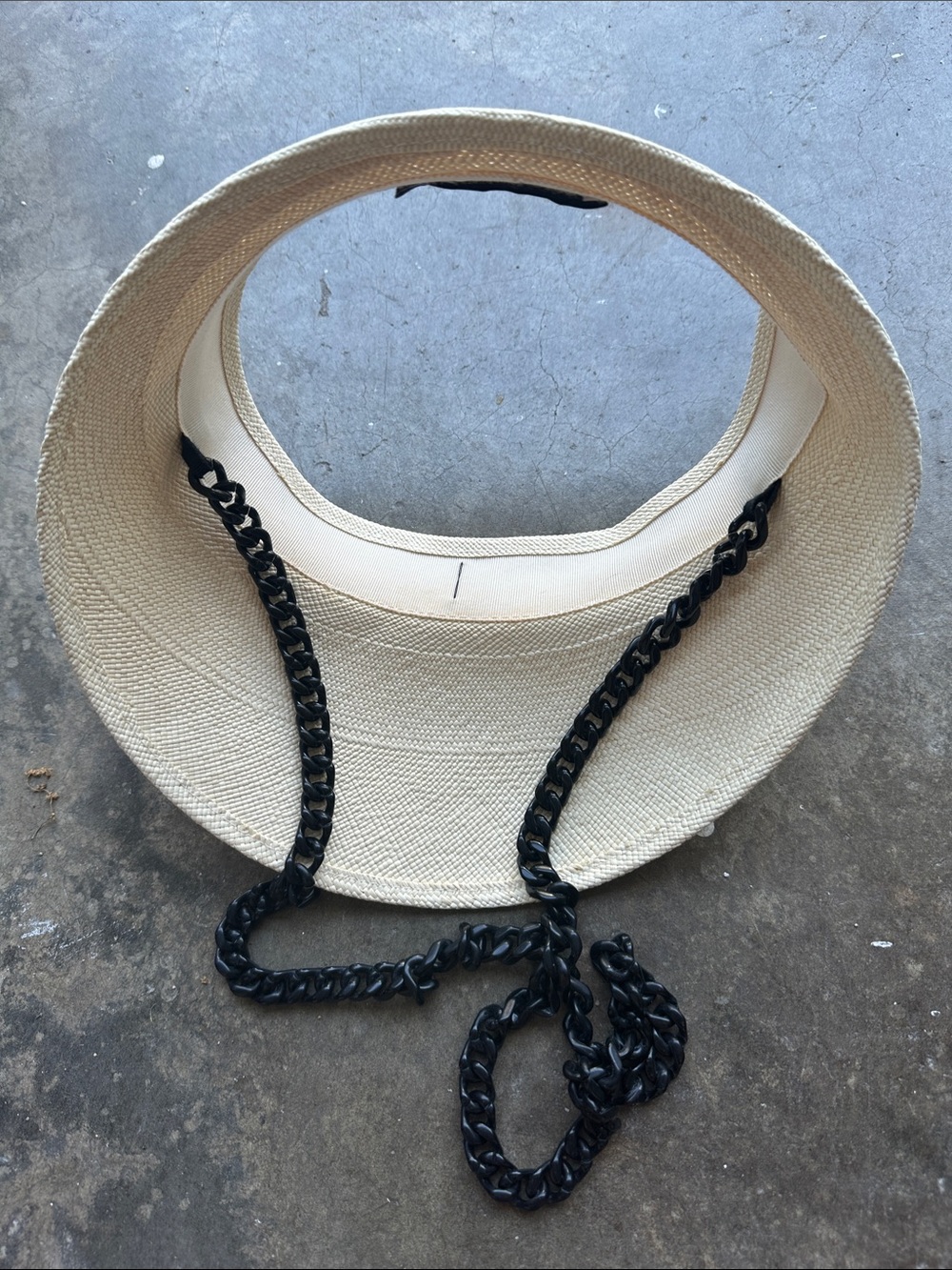 Maison Michel Cream Straw Visor with Black Chain Trim - Picture 3 of 3